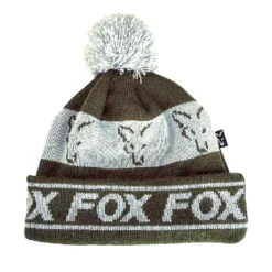 Fox - Lined Bobble Hat - Green Silver